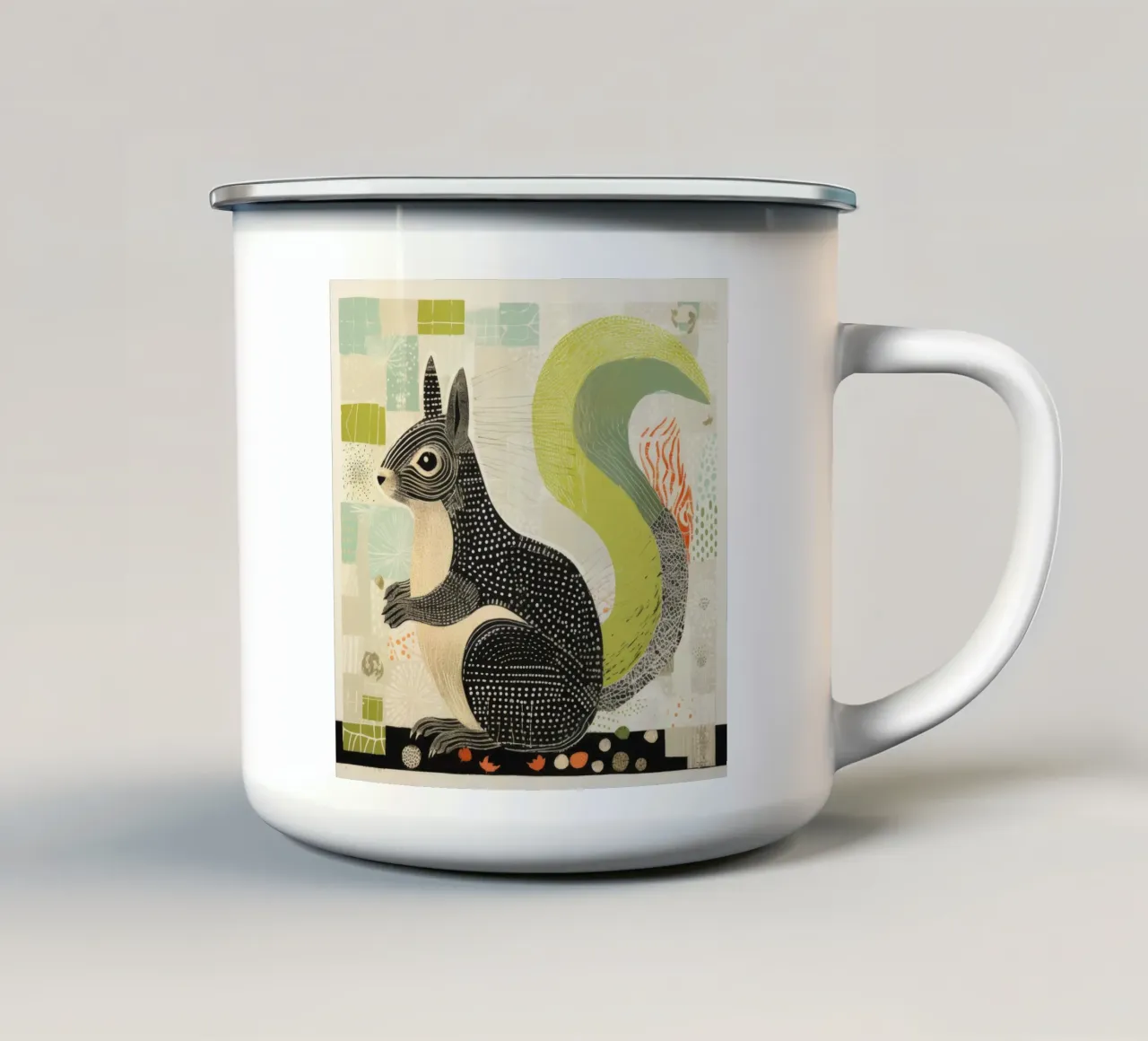 Scoiattolo verde 4 tazza in smalto da Minimal Animal Art