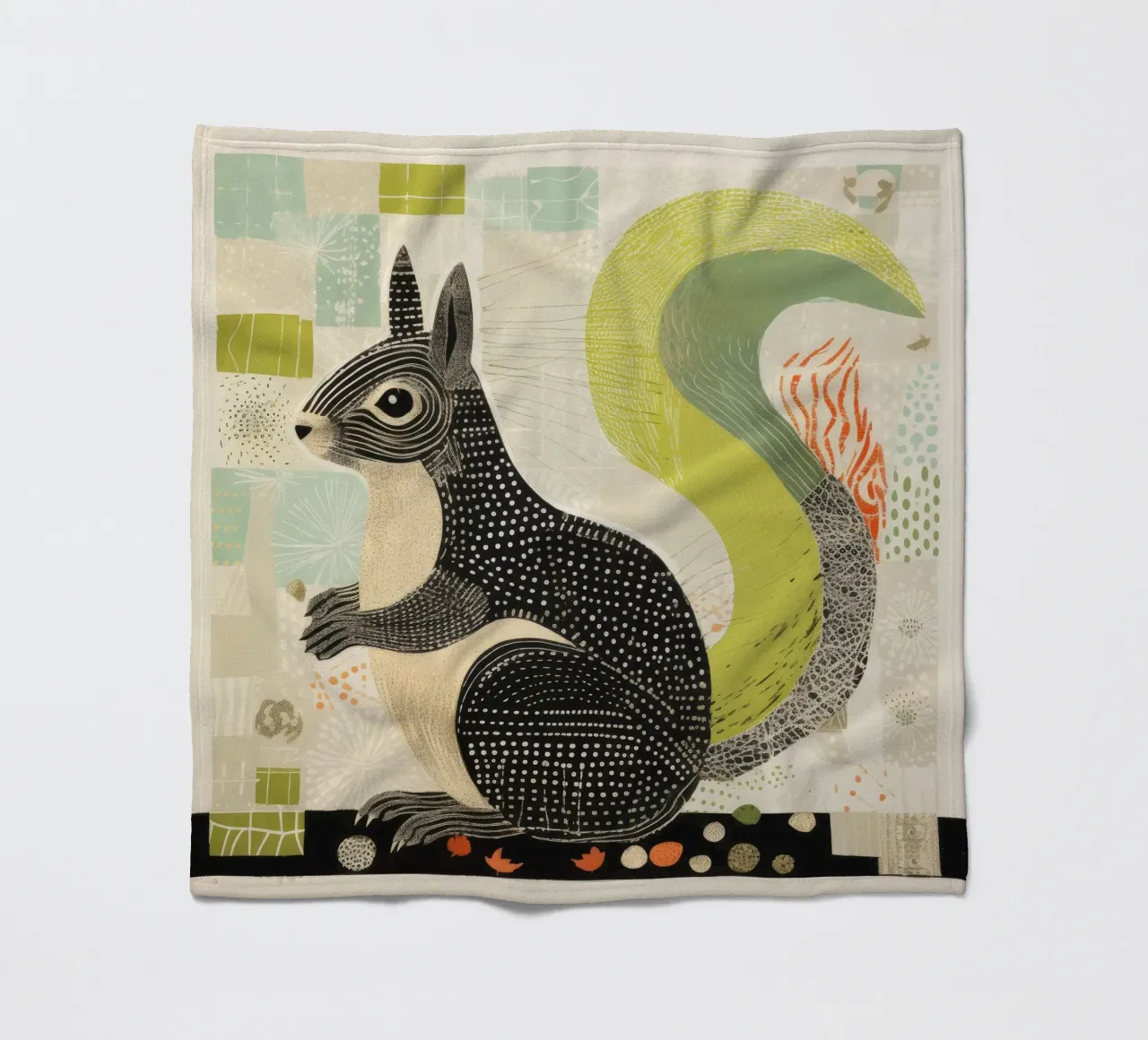 Green Squirrel 4 fleece blanket by Minimal Animal Art