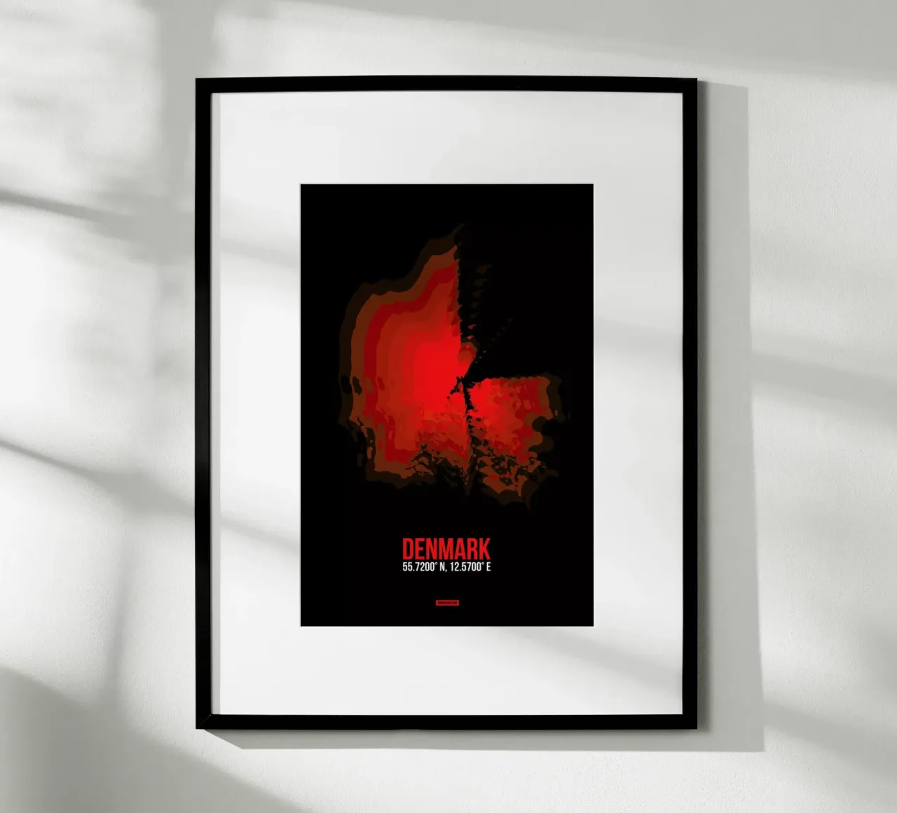 Denmark Radiant Map poster con telaio in alluminio da Naxart