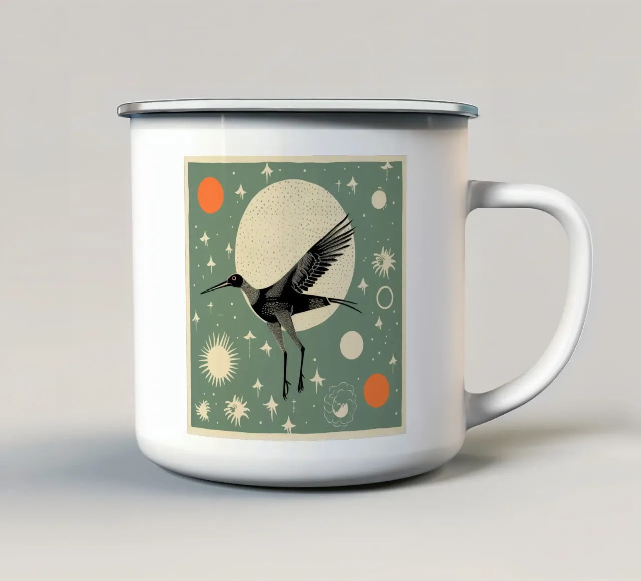 Cicogna verde 1 tazza in smalto da Minimal Animal Art