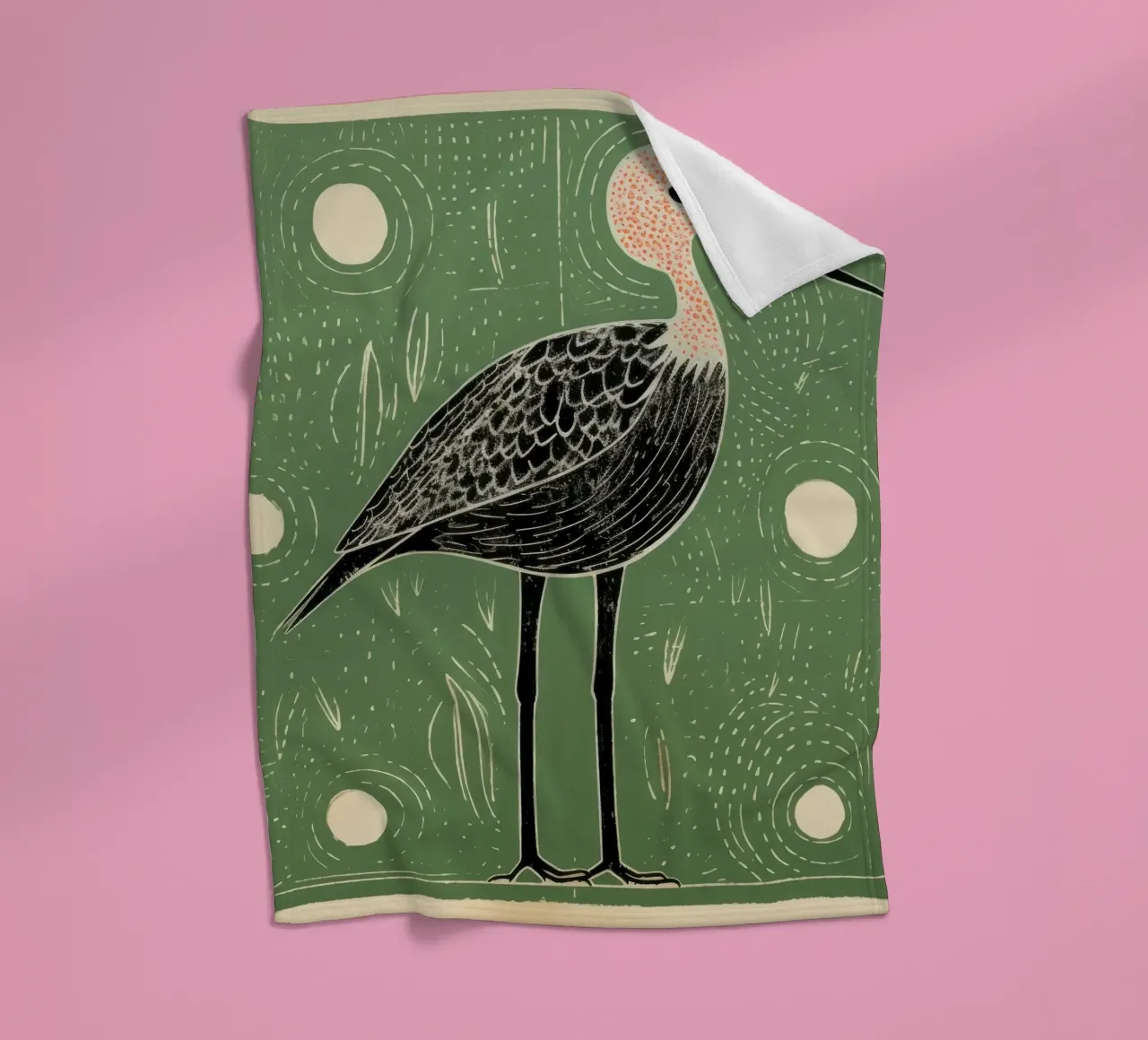 Cicogna verde 2 coperta in pile da Minimal Animal Art
