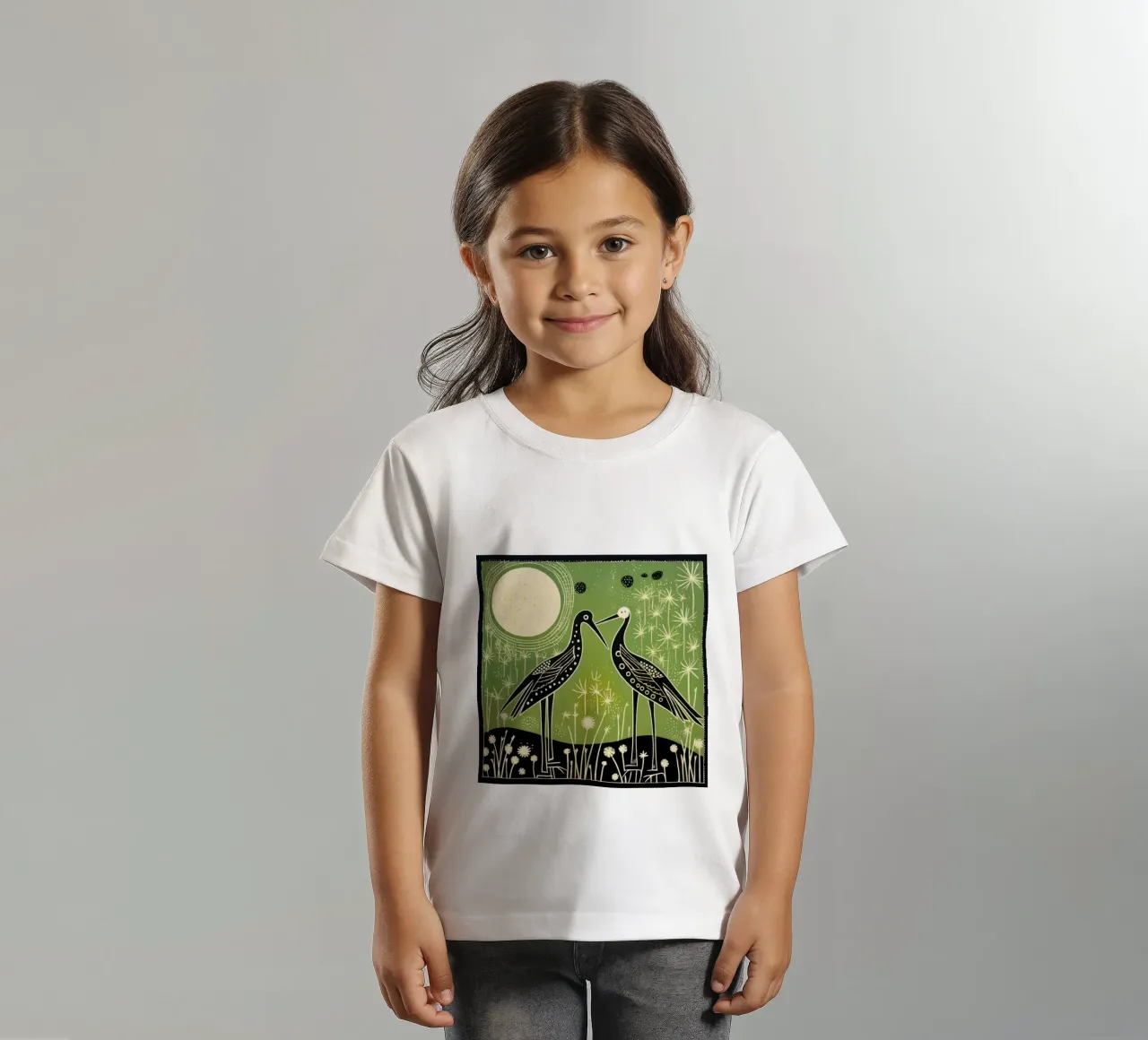Groene Ooievaar 4 kinder t-shirt van Minimal Animal Art