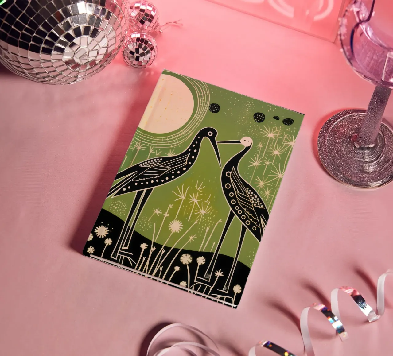 Green Stork 4 notebook by Minimal Animal Art