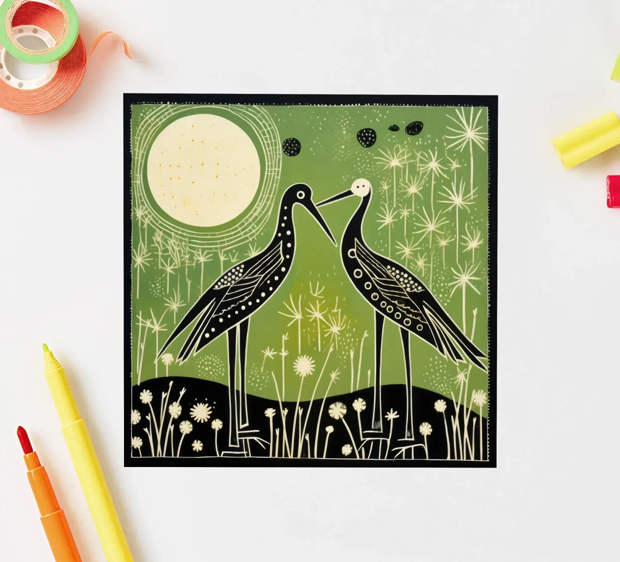 Green Stork 4 sticker by Minimal Animal Art