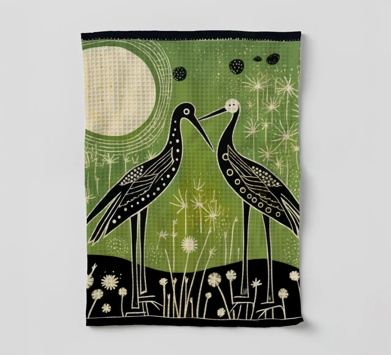 Cicogna verde 4 canovaccio da cucina da Minimal Animal Art