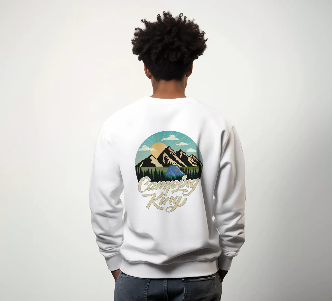 Camping King. Cool hand lettering with nature, mountains, tent. sweatshirt by CalliLetters