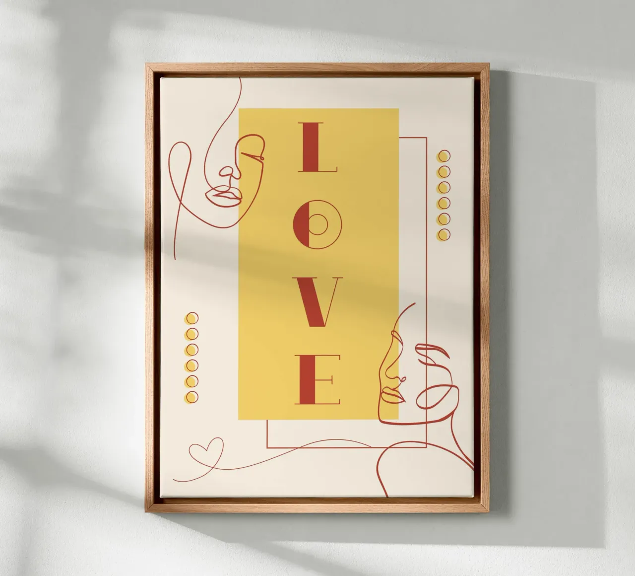Love - beautiful minimalistic geometrical line art canvas with Floater frame by Happy Mind Art