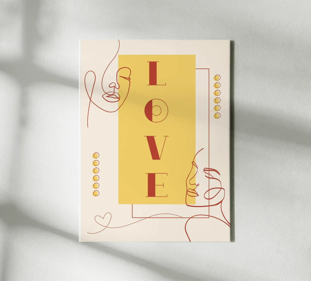 Love - beautiful minimalistic geometrical line art canvas with Floater frame by Happy Mind Art
