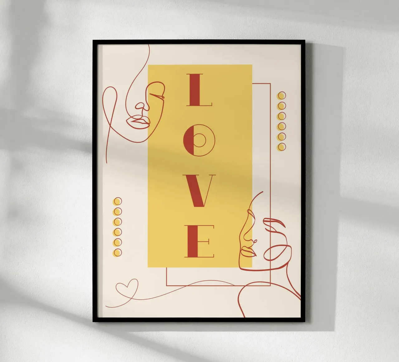 Amore - bellissima line art geometrica minimalista poster con telaio in legno da Happy Mind Art