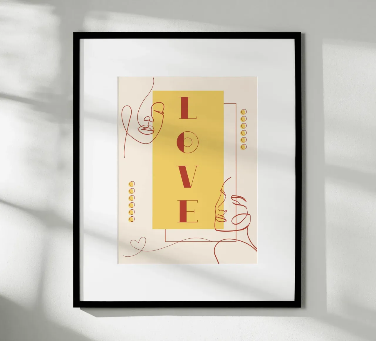 Amore - bellissima line art geometrica minimalista poster con telaio in legno da Happy Mind Art