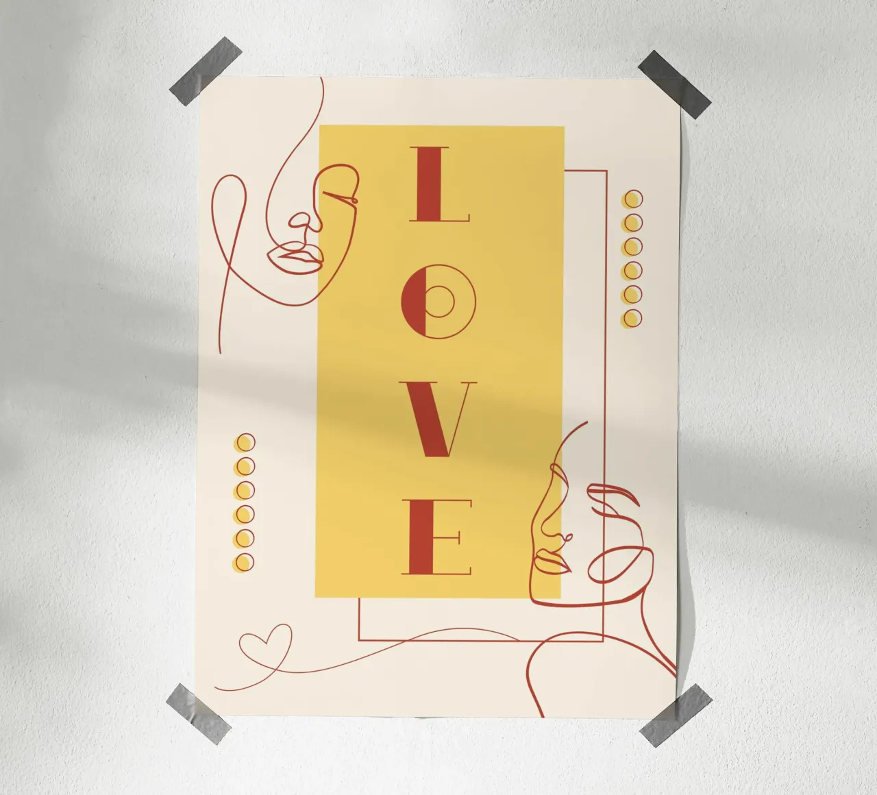 Amore - bellissima line art geometrica minimalista poster con telaio in legno da Happy Mind Art
