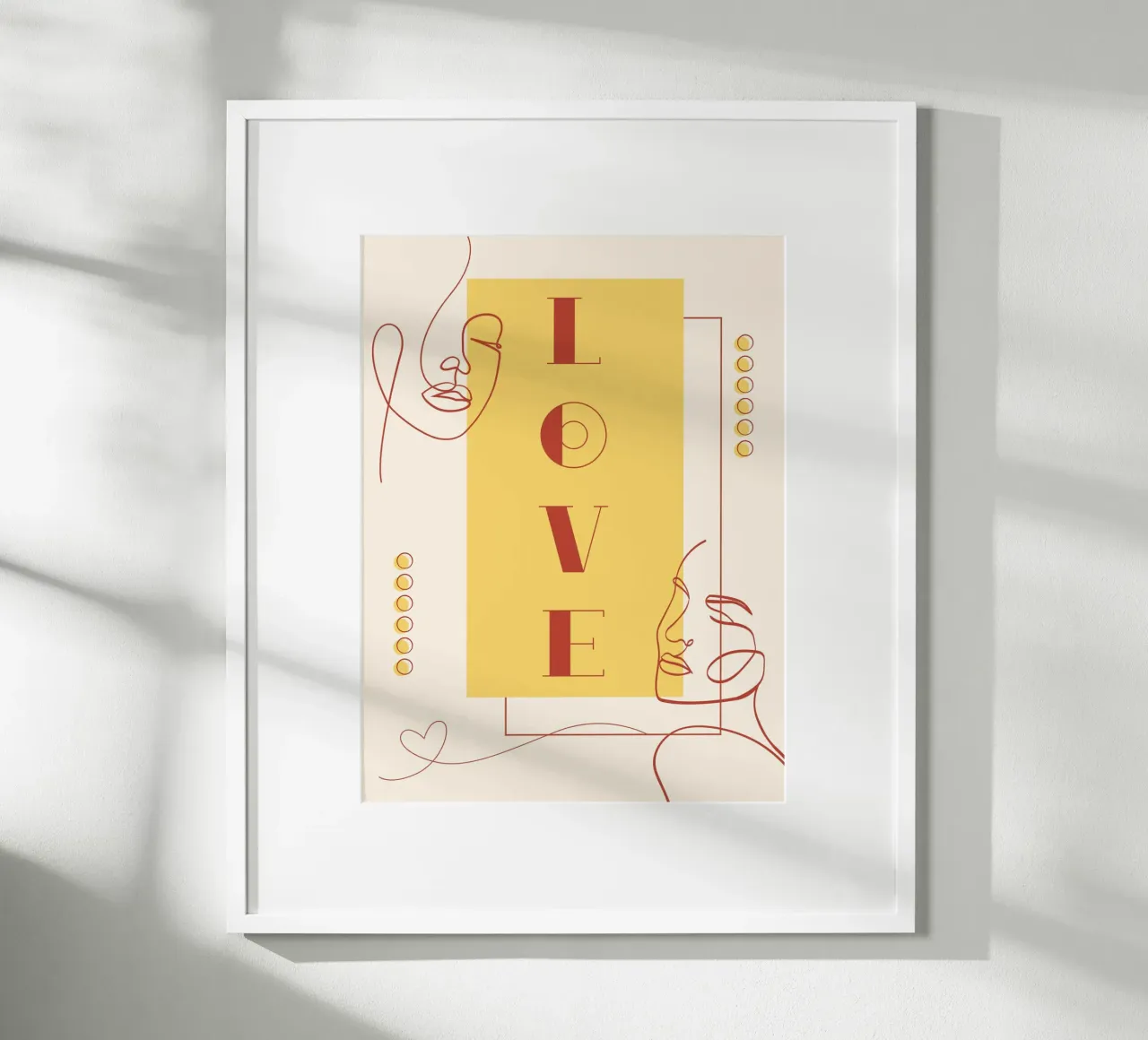 Amore - bellissima line art geometrica minimalista poster con telaio in legno da Happy Mind Art
