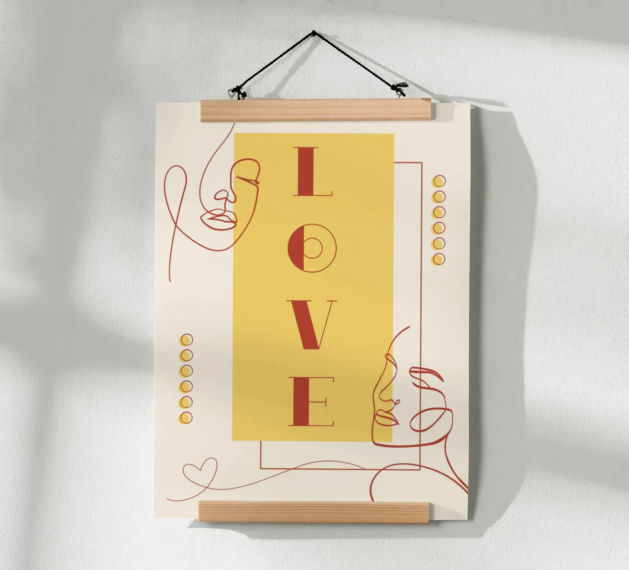 Amore - bellissima line art geometrica minimalista poster con telaio in legno da Happy Mind Art