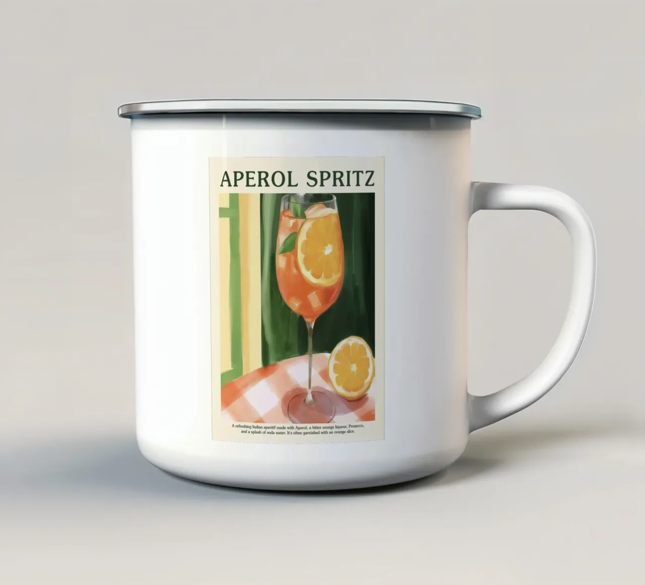 Aperol Spritz Cocktail Poster Kitchen Art Oranges enamel mug by Peaches Art Prints