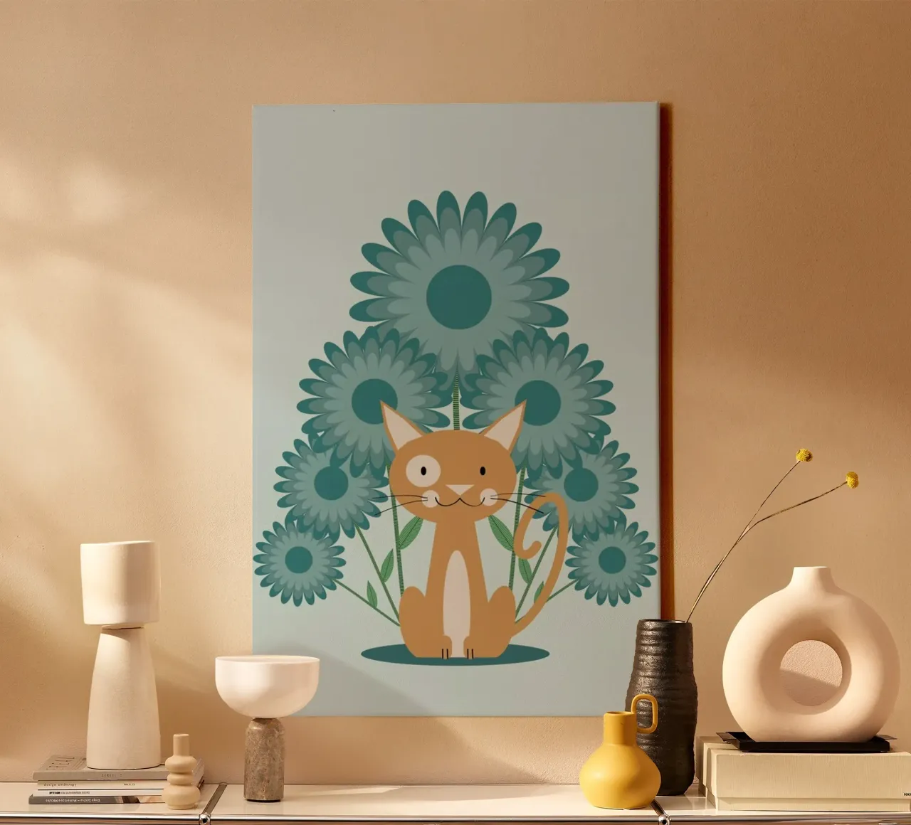 Cat In The Flowerfield tela con Cornice a cassetta da Karin Bijlsma