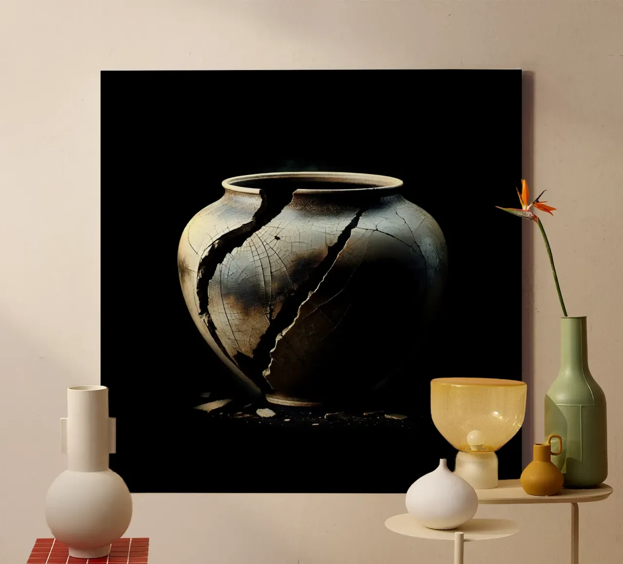 Broken vase - symbol of transience canvas with Floater frame by scHio