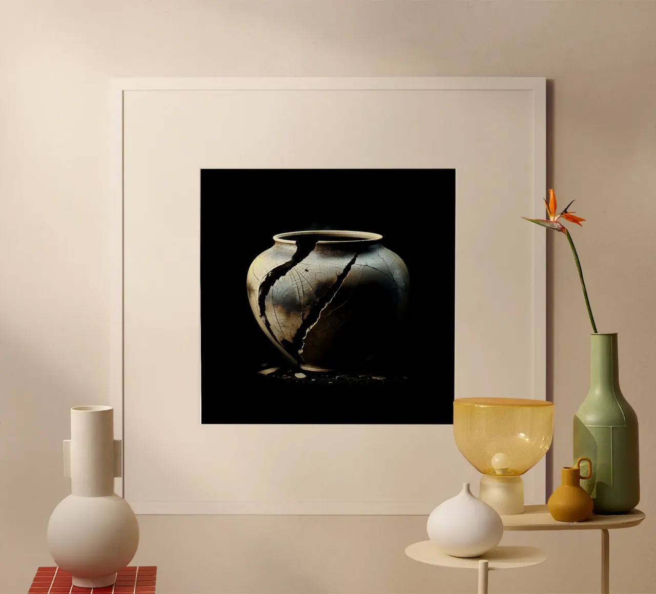 Vaso rotto - simbolo di transitorietà poster con telaio in plastica da scHio