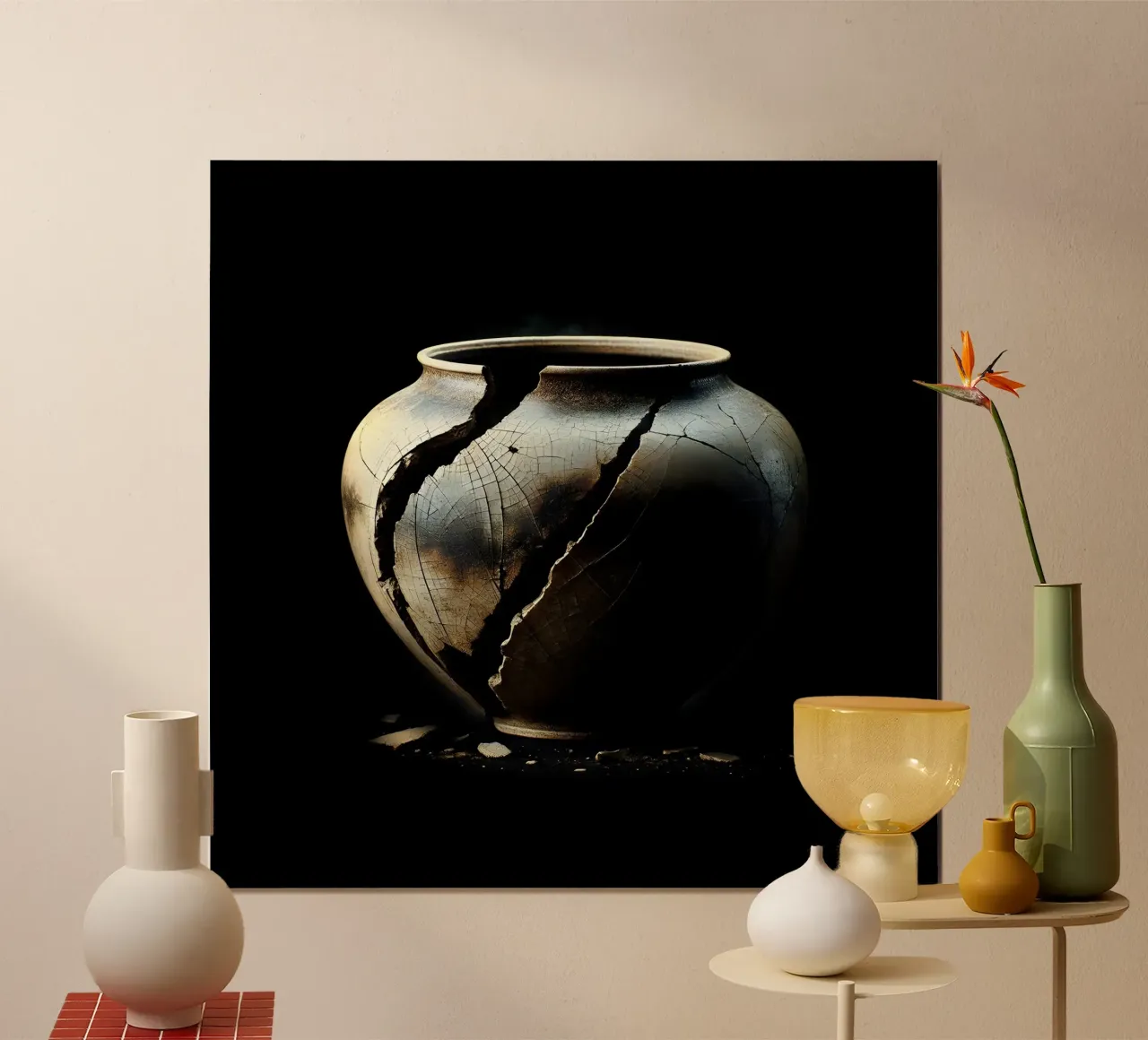 Vaso rotto - simbolo di transitorietà poster con telaio in plastica da scHio