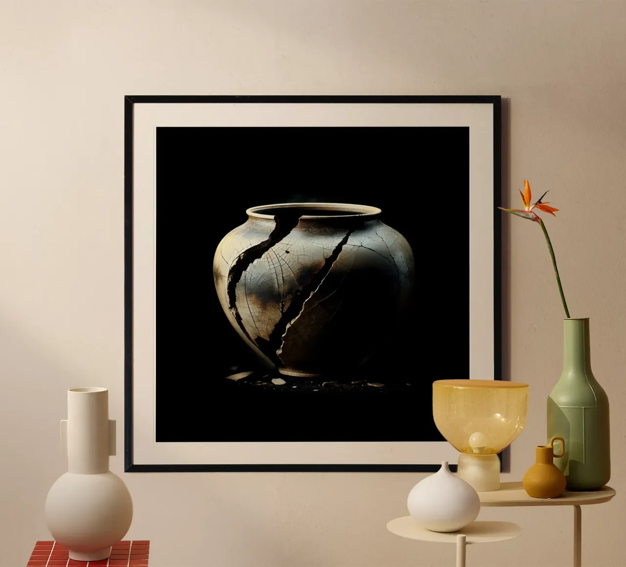 Vaso rotto - simbolo di transitorietà poster con telaio in plastica da scHio