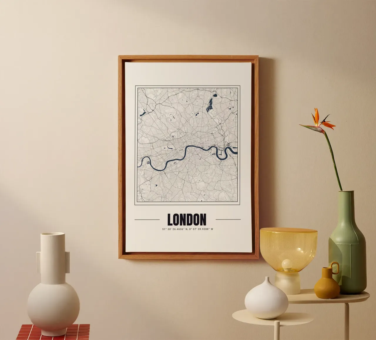 Minimalistische plattegrond van Londen - Eigentijds zwart-wit ontwerp canvas met Baklijst van Ben & Clo creations
