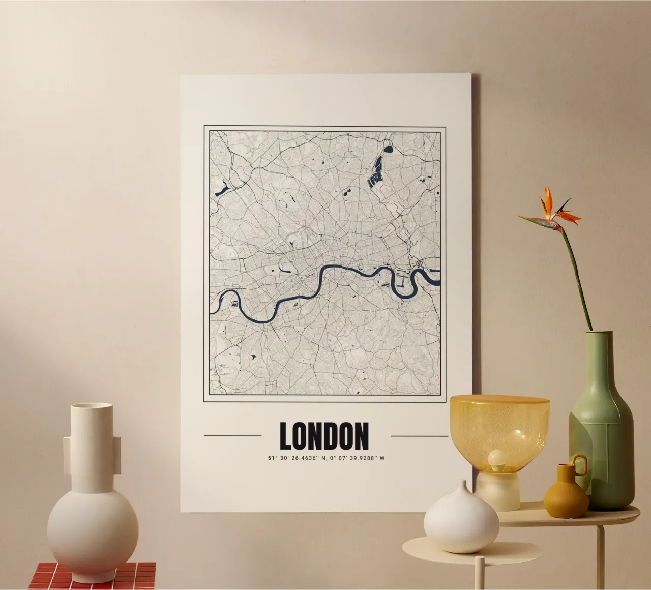 Minimalistische plattegrond van Londen - Eigentijds zwart-wit ontwerp canvas met Baklijst van Ben & Clo creations
