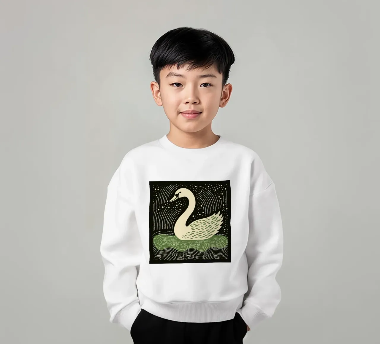 Cigno Verde 1 felpa bambino da Minimal Animal Art