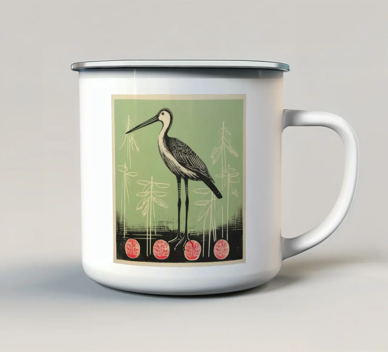 Cicogna verde 3 tazza in smalto da Minimal Animal Art