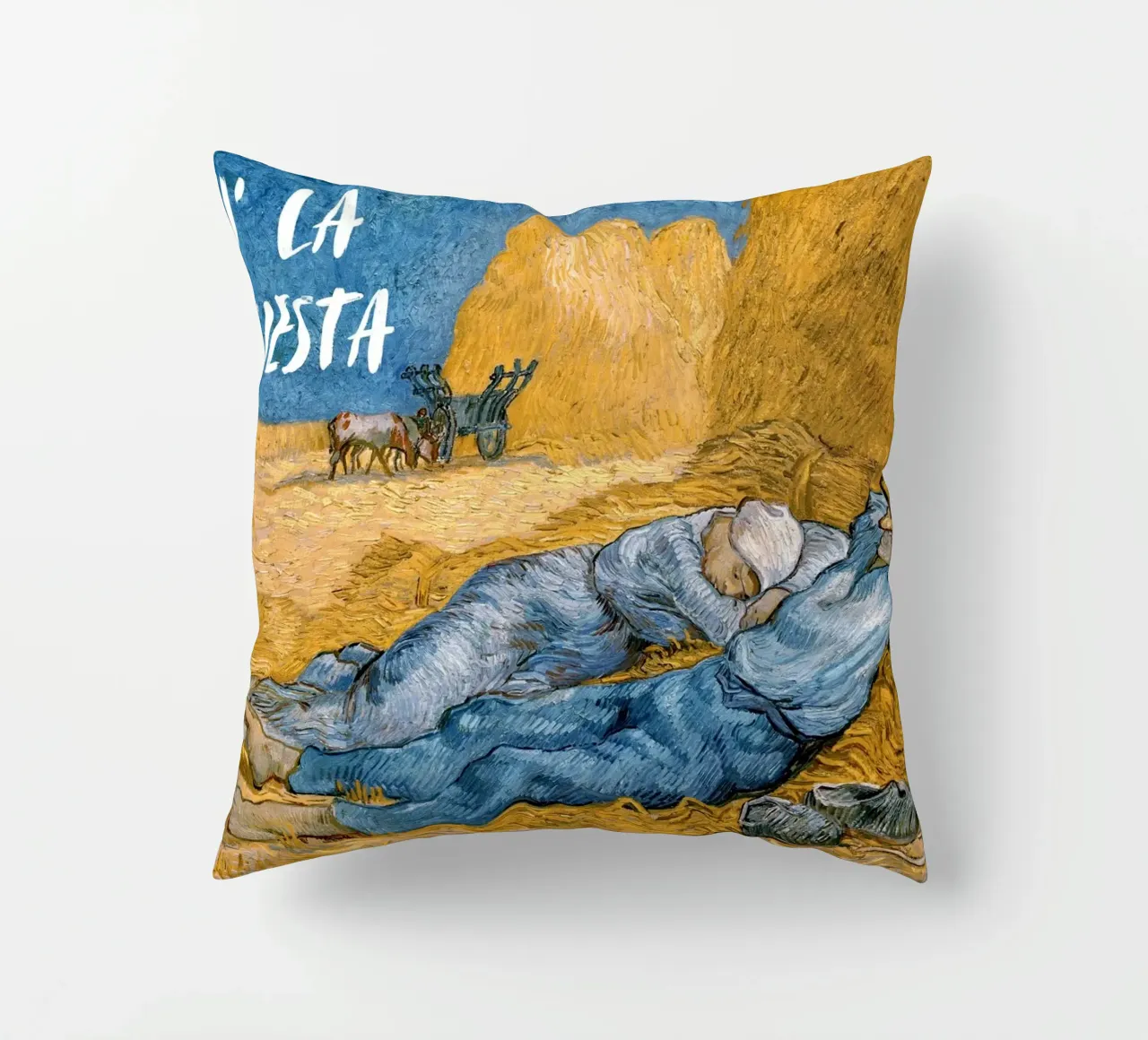 Livin la vida siesta - funny classical art decorative cushion by Happy Mind Art