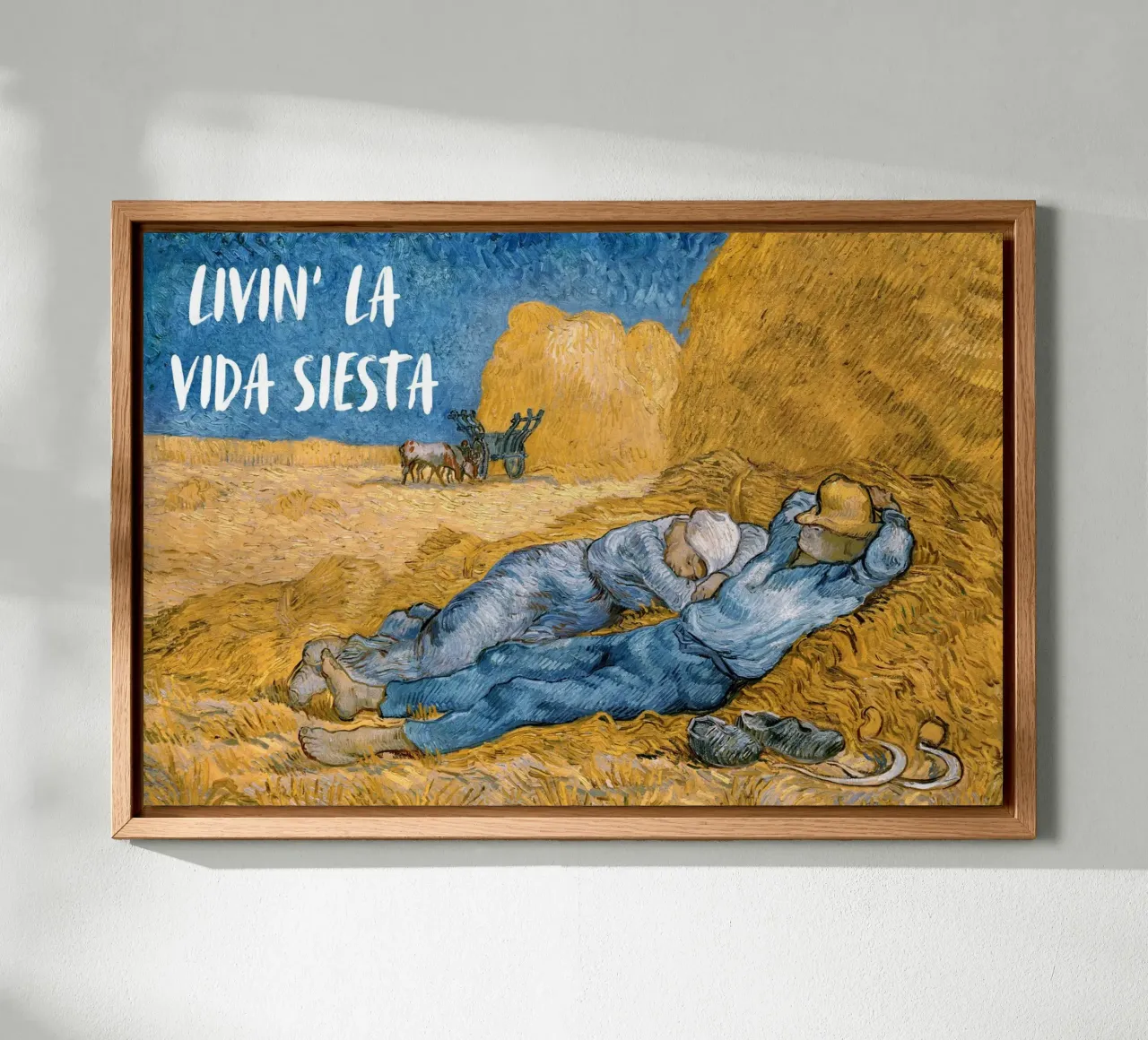 Livin la vida siesta - funny classical art canvas with Floater frame by Happy Mind Art