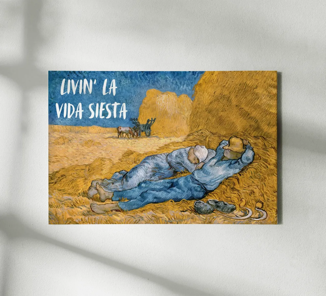 Livin la vida siesta - funny classical art canvas with Floater frame by Happy Mind Art