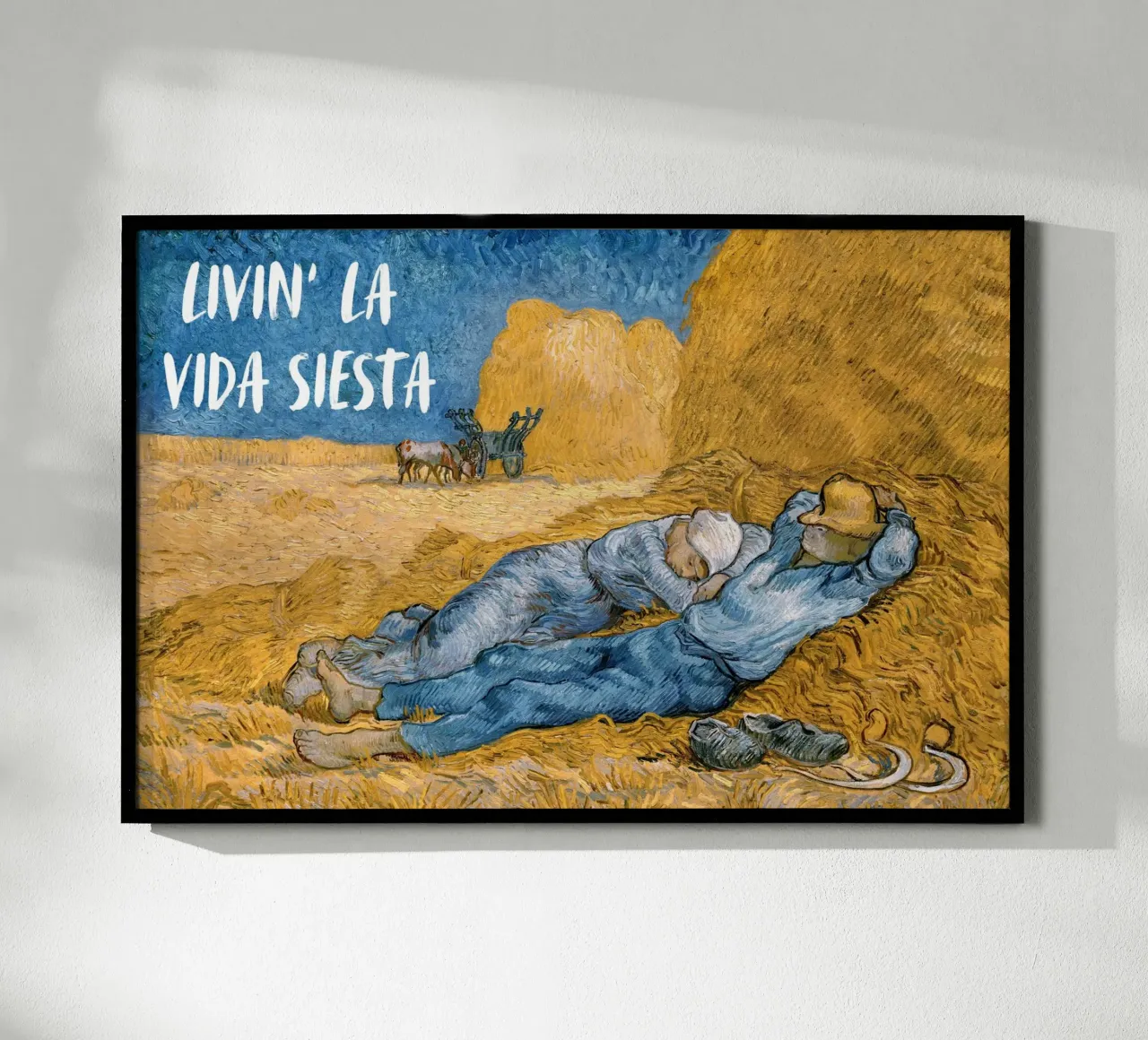 Livin la vida siesta - funny classical art poster con telaio in plastica da Happy Mind Art