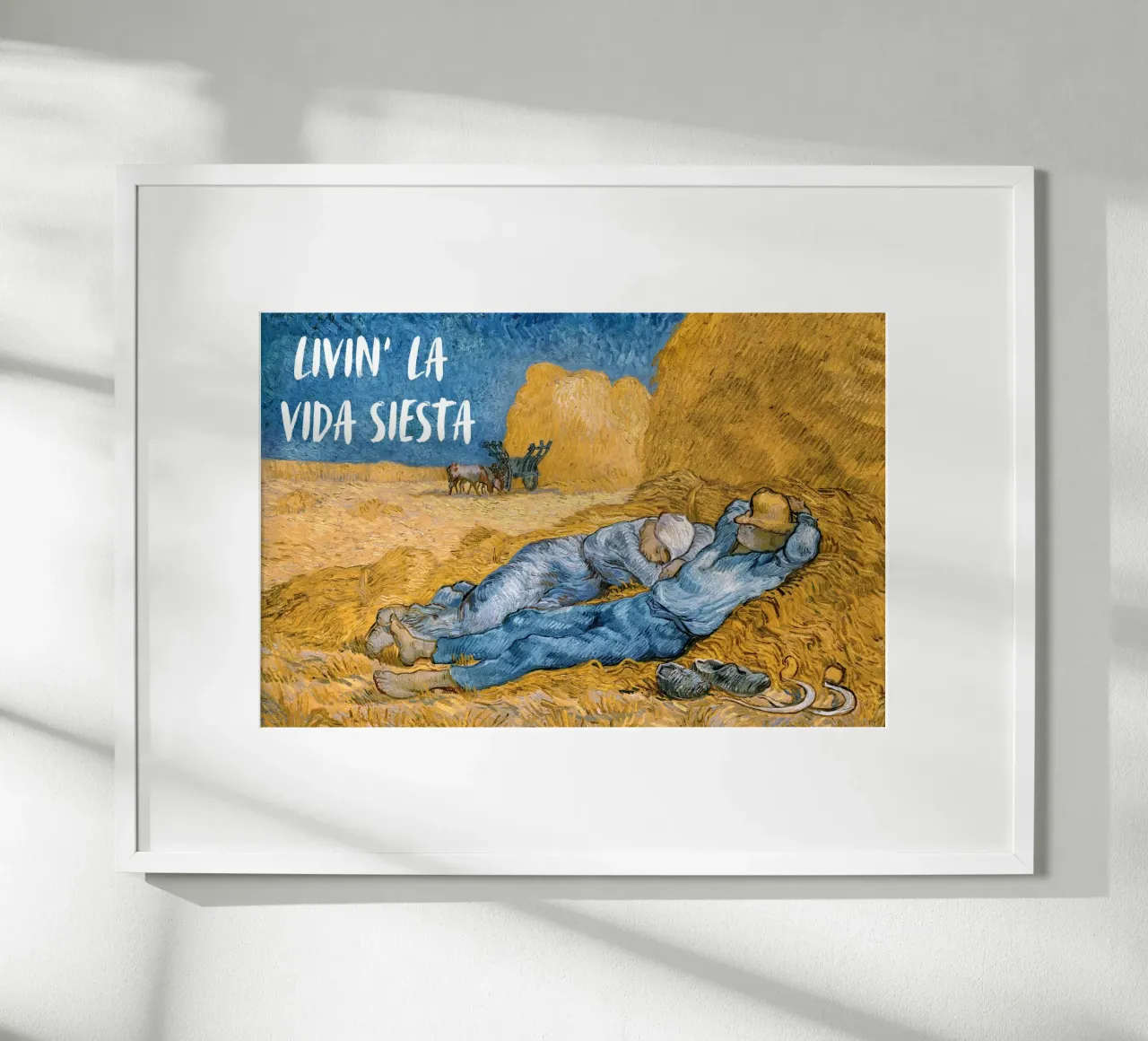 Livin la vida siesta - funny classical art poster con telaio in plastica da Happy Mind Art