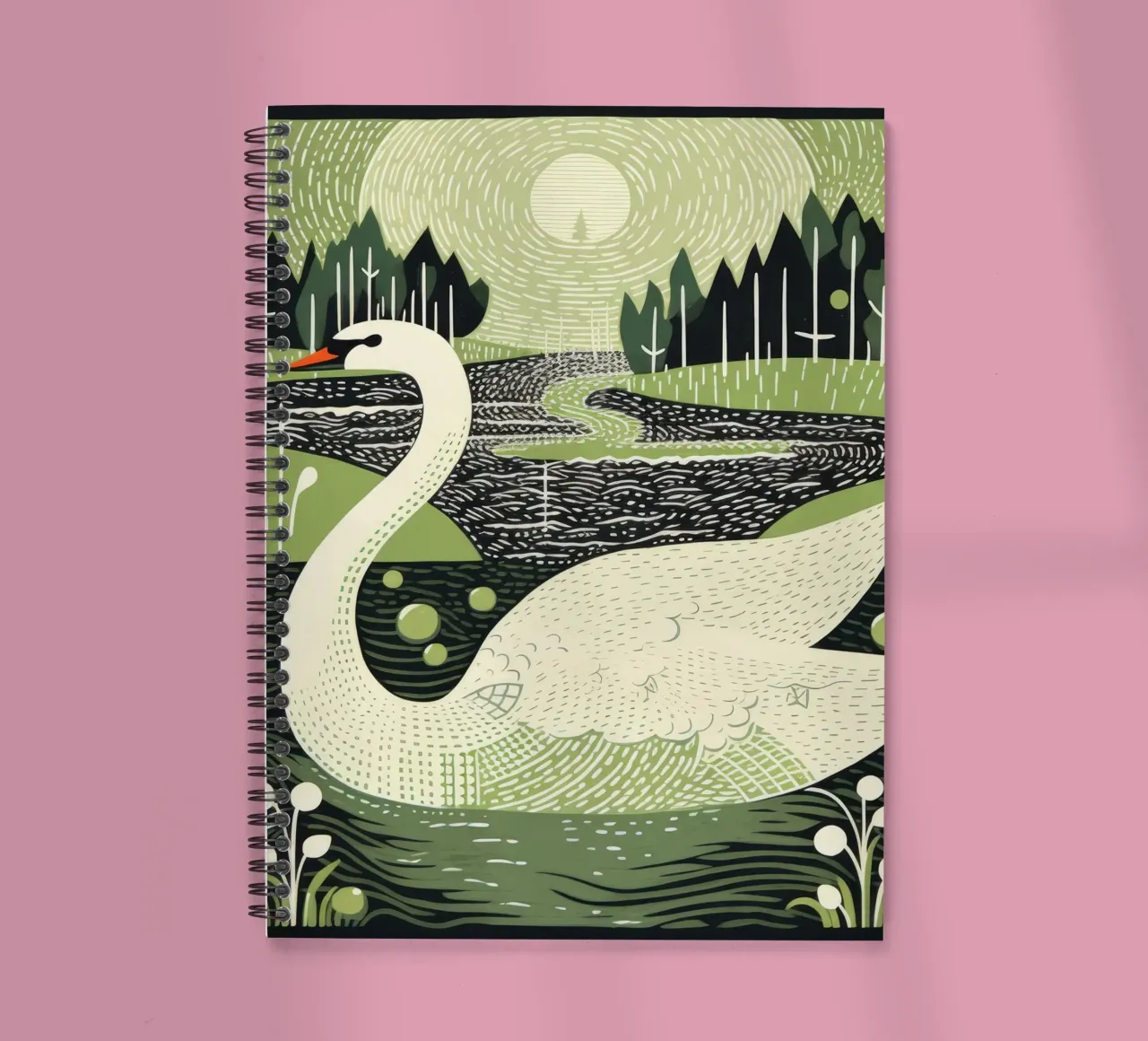 Green Swan 3 spiral notebook by Minimal Animal Art
