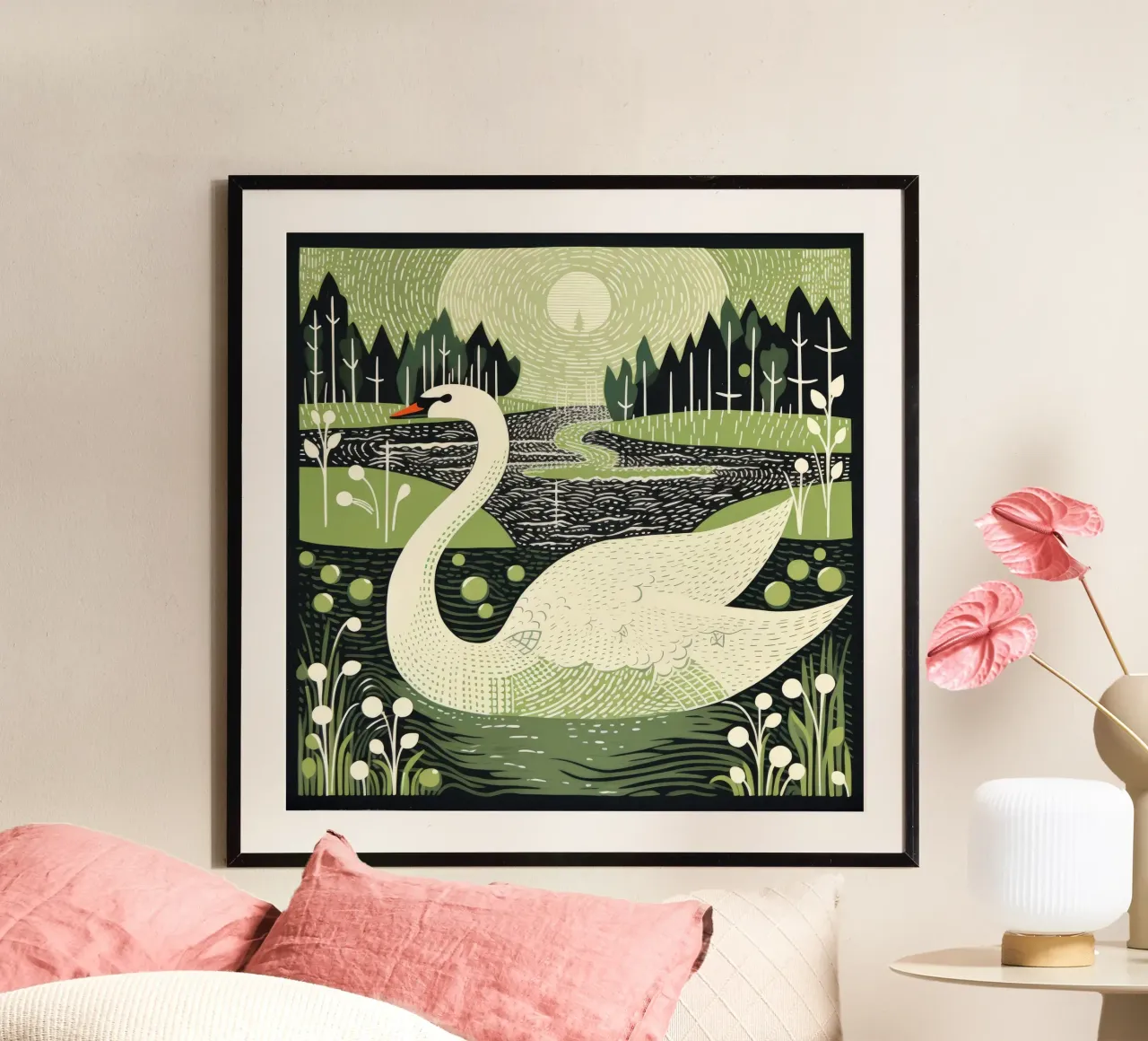 Cigno verde poster da Minimal Animal Art