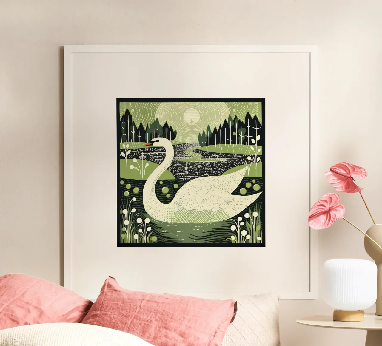 Cigno Verde 3 poster con telaio in legno da Minimal Animal Art