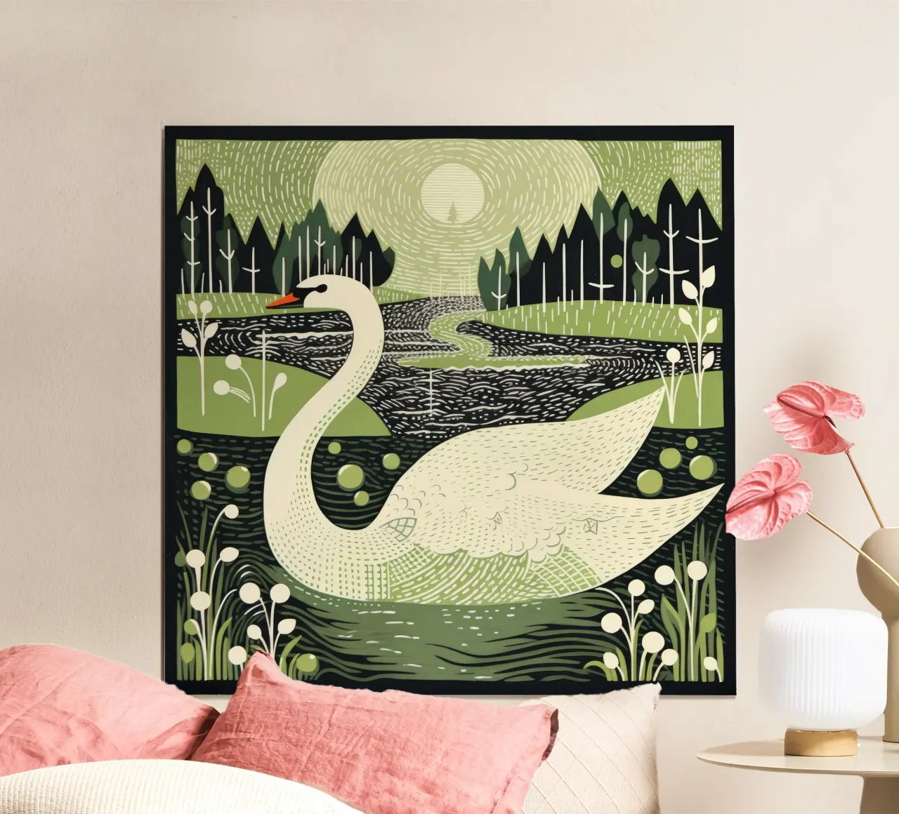 Cigno Verde 3 poster con telaio in legno da Minimal Animal Art