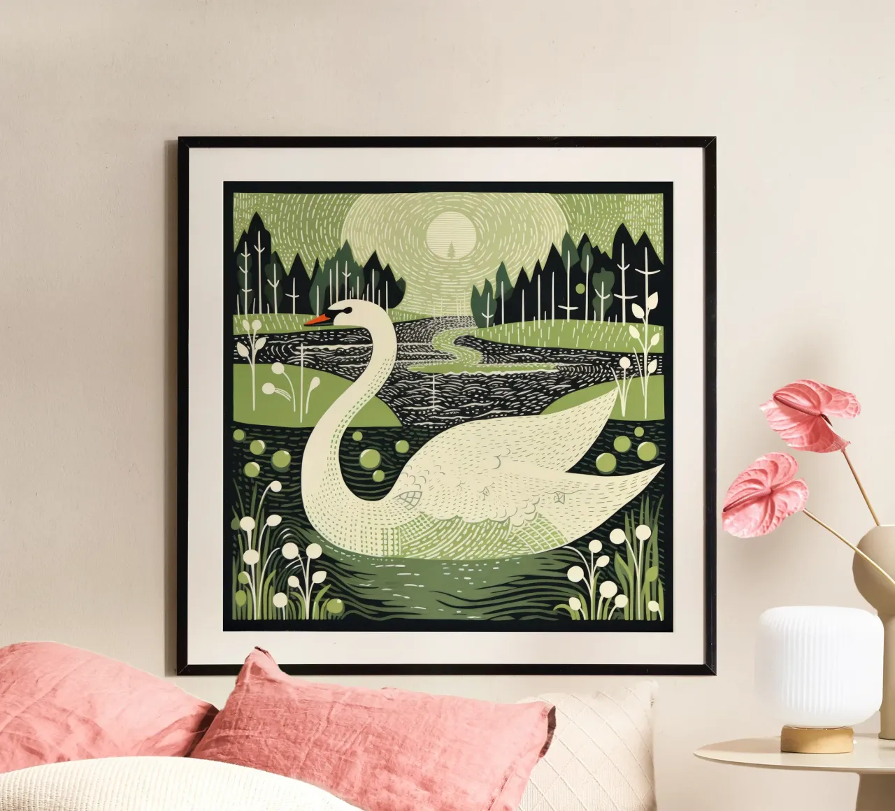 Cigno Verde 3 poster con telaio in legno da Minimal Animal Art