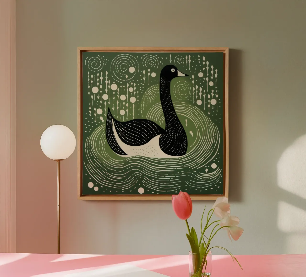 Cygne vert 4 toile de Minimal Animal Art