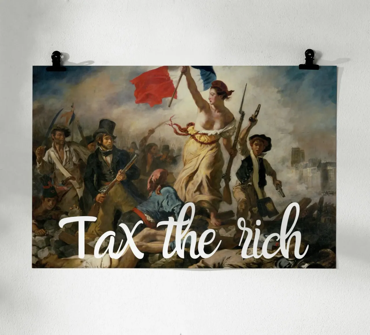 Tassare i ricchi - divertente citazione d'arte classica poster con telaio in plastica da Happy Mind Art