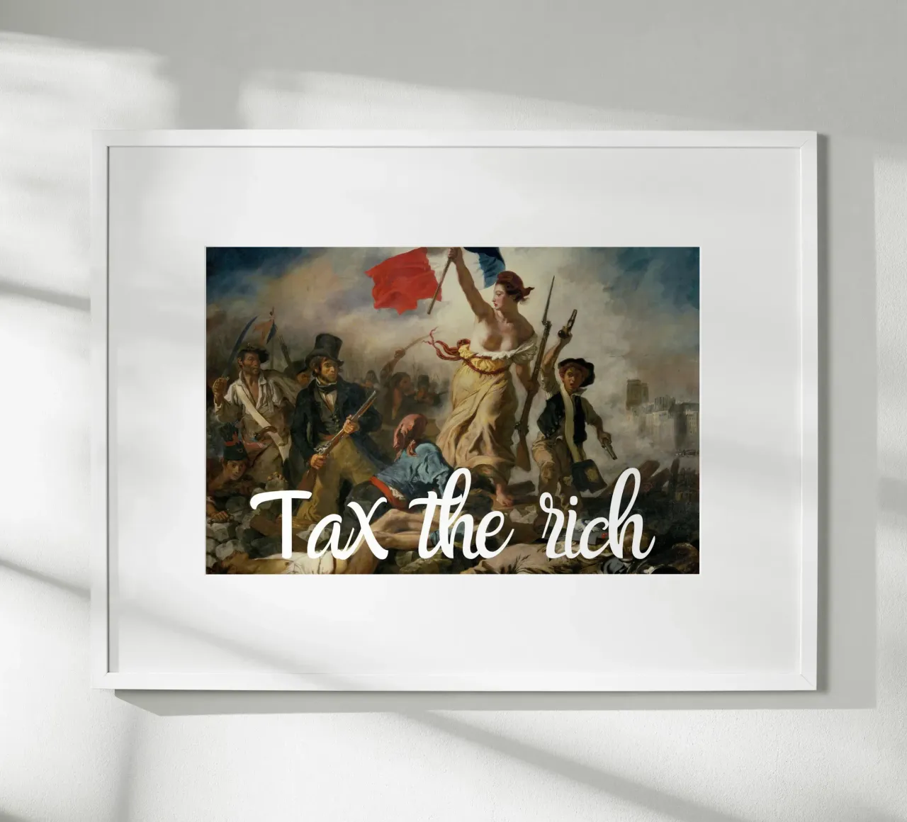 Tassare i ricchi - divertente citazione d'arte classica poster con telaio in plastica da Happy Mind Art