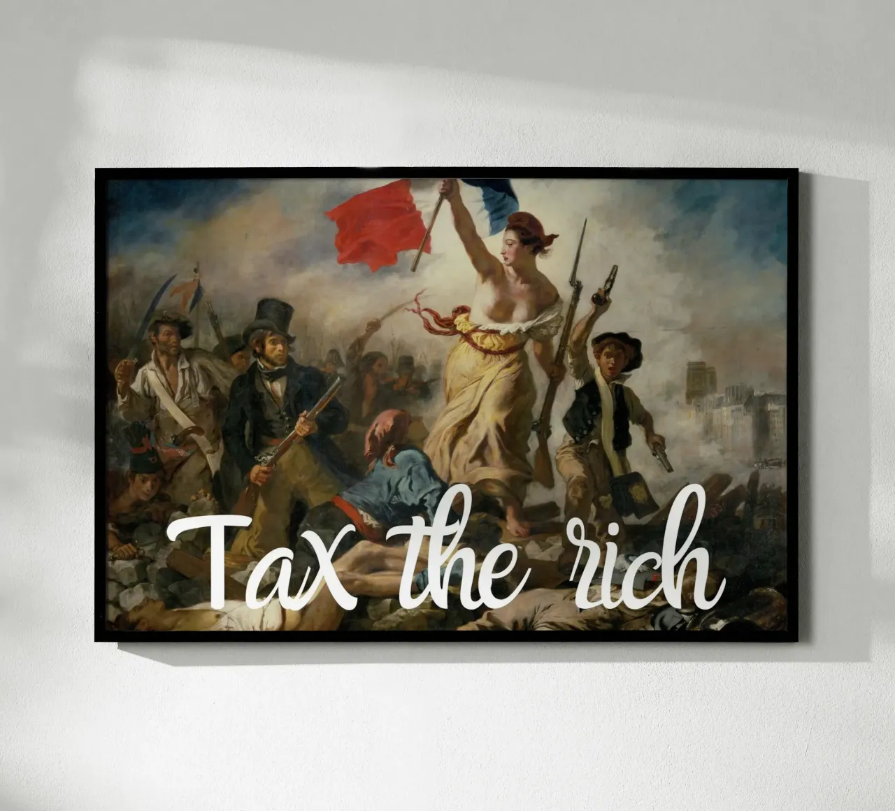 Tassare i ricchi - divertente citazione d'arte classica poster con telaio in plastica da Happy Mind Art