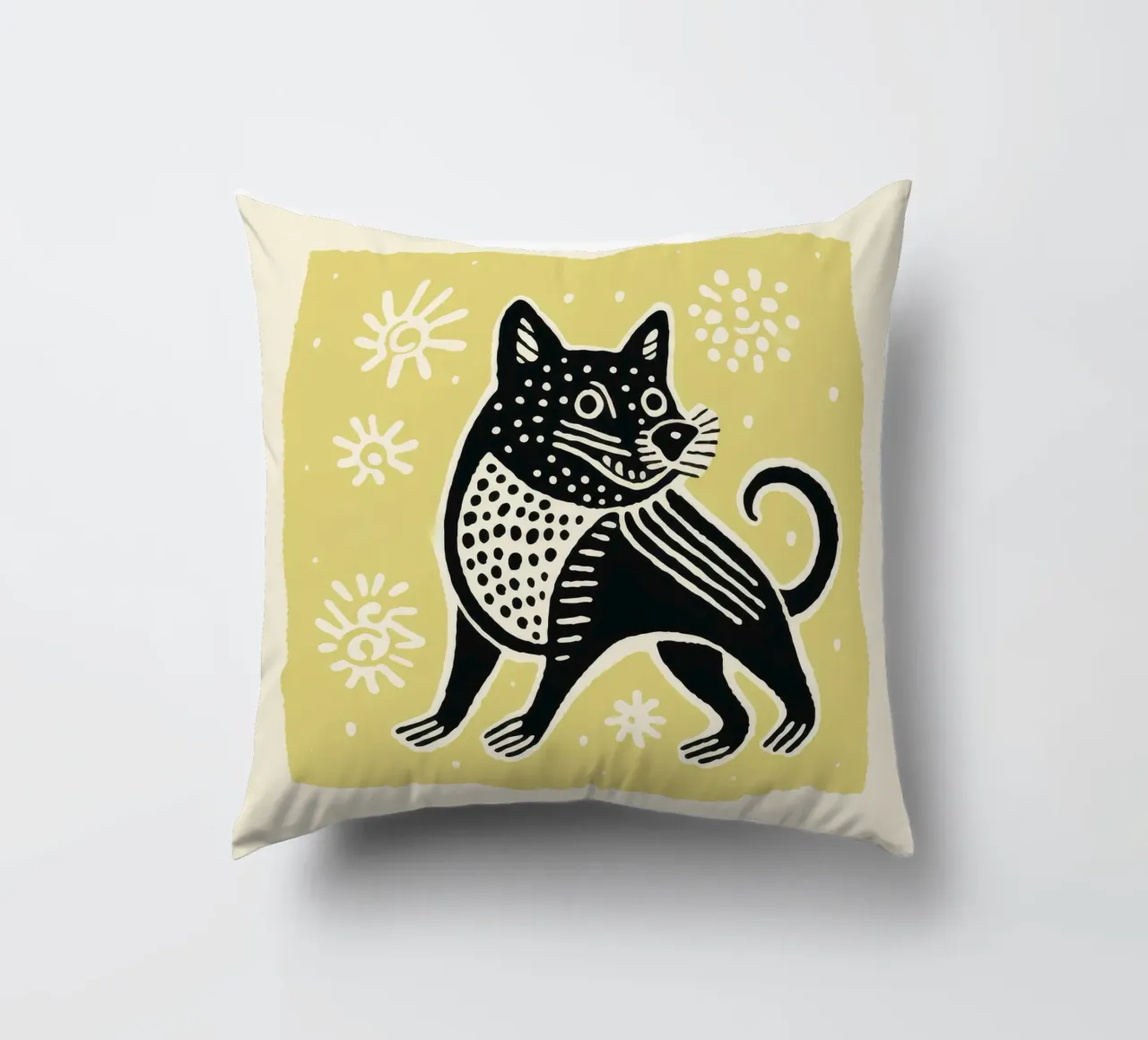 Green Tasmanian Devil 2 decorative cushion by Minimal Animal Art