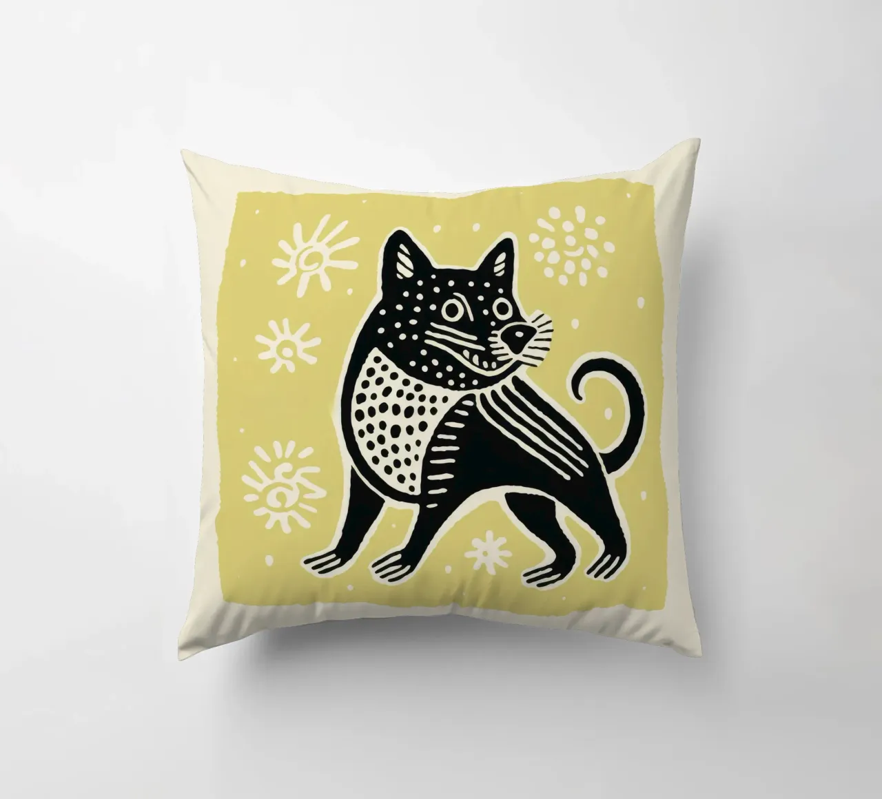 Green Tasmanian Devil 2 decorative cushion by Minimal Animal Art