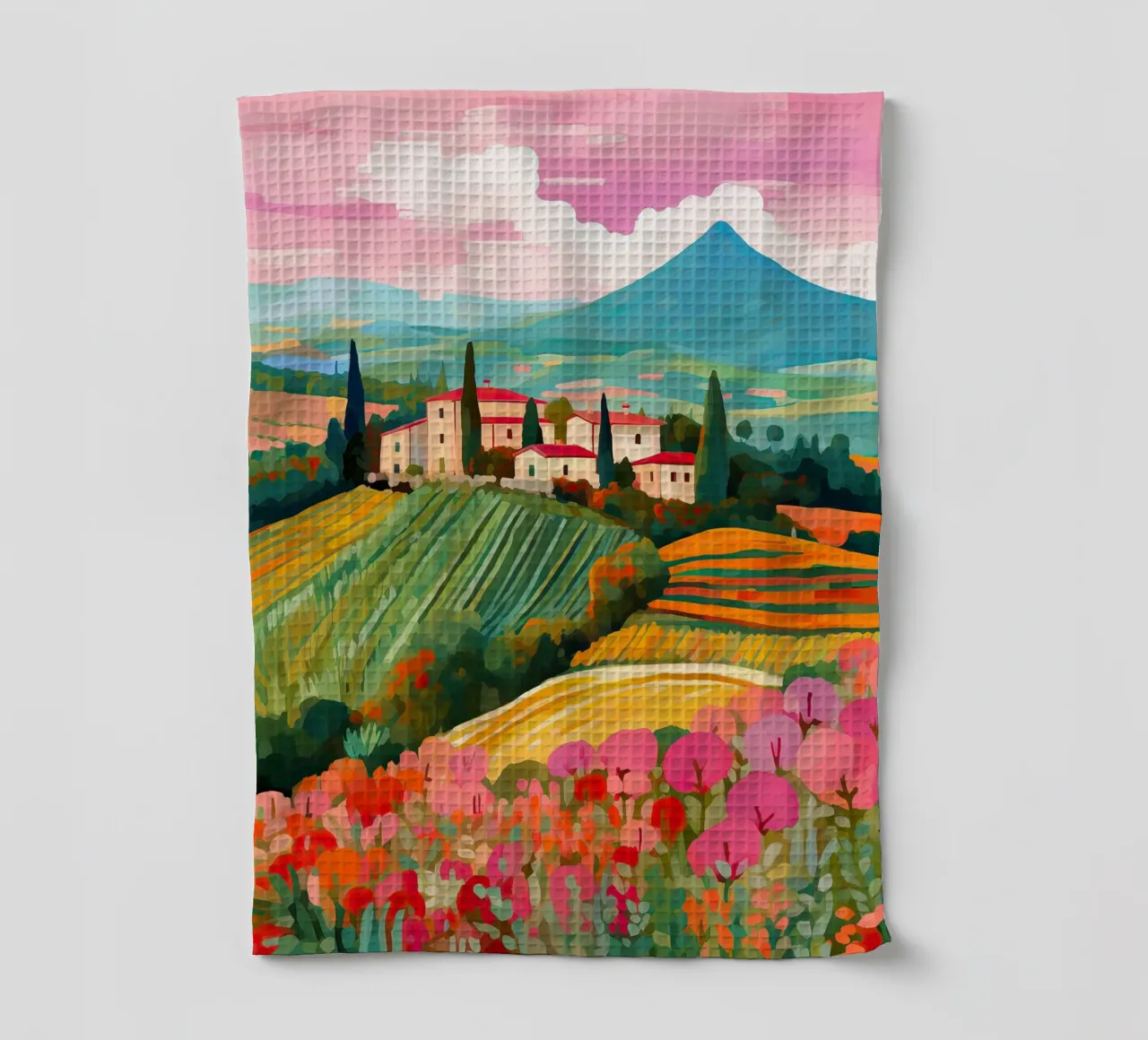 Tuscany Italy Landscape Travel Art tea towel by Peaches Art Prints
