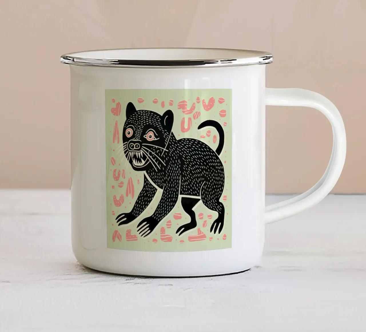 Diavolo della Tasmania verde 4 tazza in smalto da Minimal Animal Art