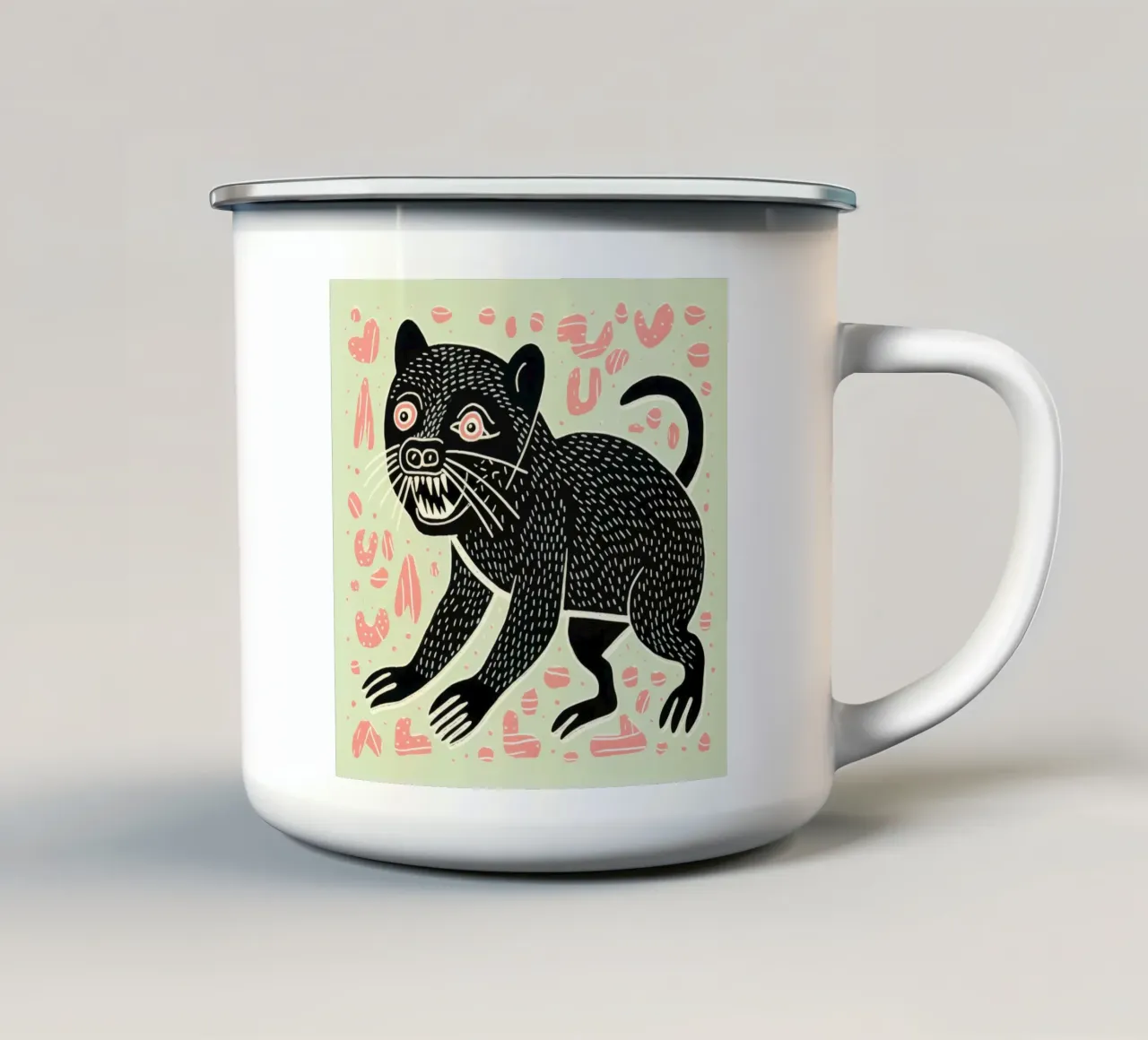 Diavolo della Tasmania verde 4 tazza in smalto da Minimal Animal Art