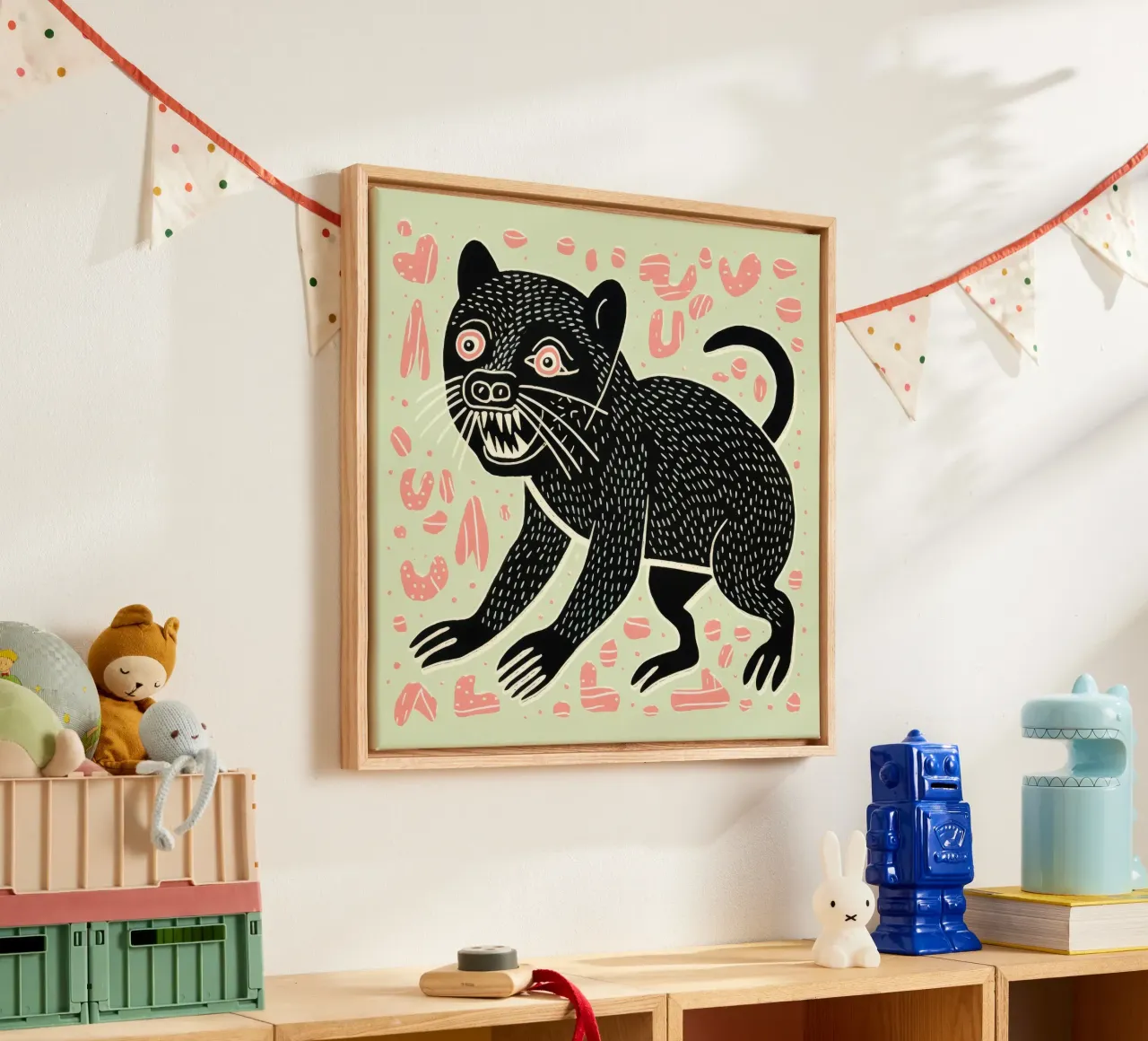 Groene Tasmaanse Duivel 4 canvas met Baklijst van Minimal Animal Art