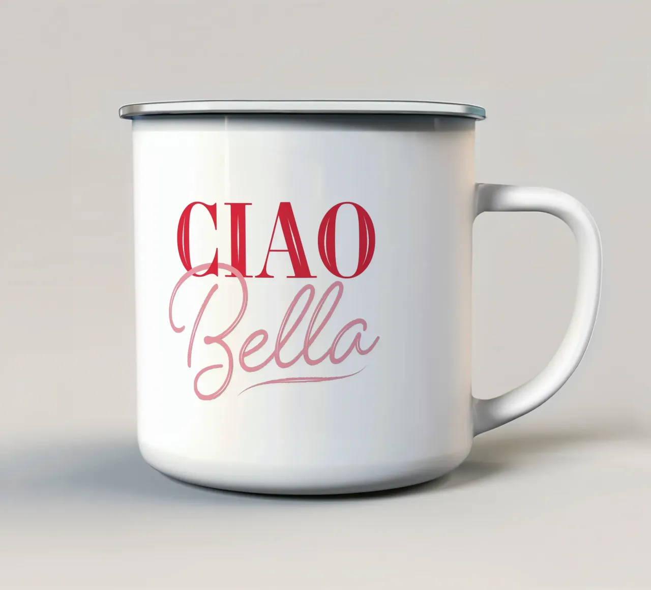 Ciao Bella. Hallo, Schöne, mein Liebling. Pretty in Pink. tazza in smalto da CalliLetters