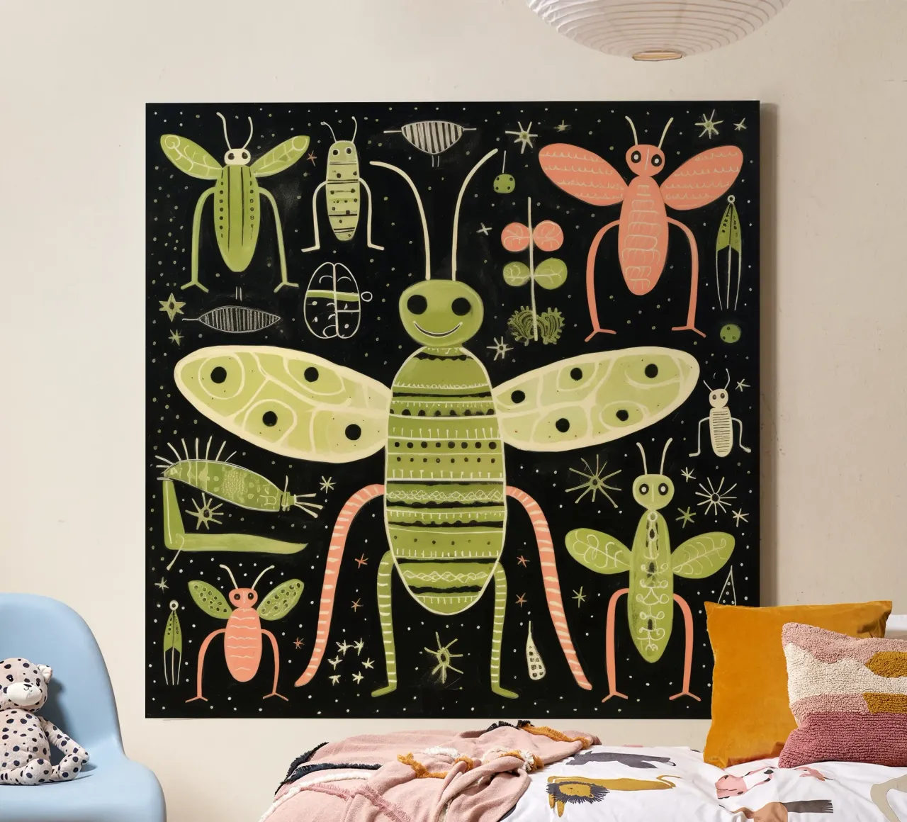 Groene termiet 2 canvas met Baklijst van Minimal Animal Art