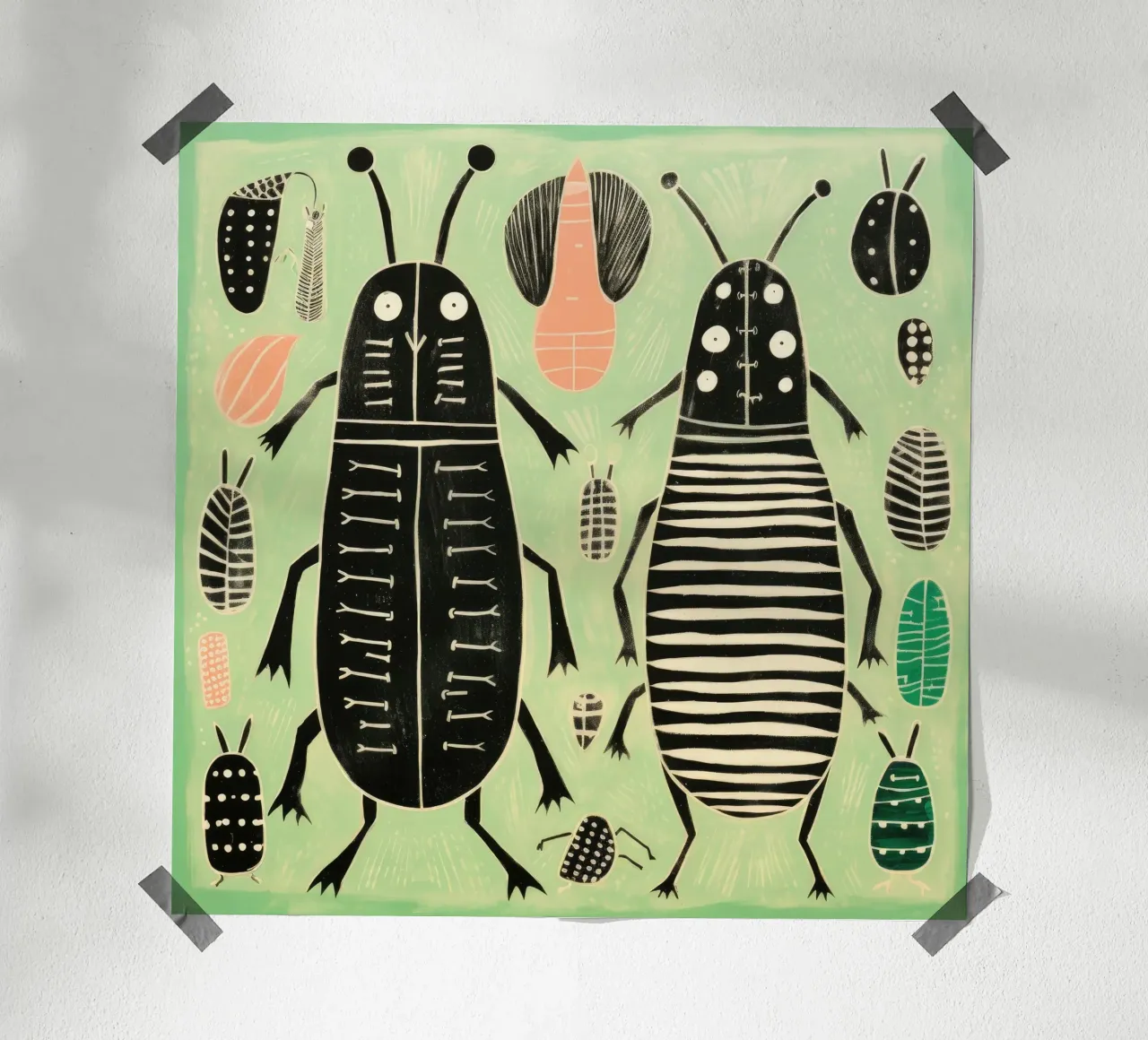 Termite verde 3 poster con telaio in alluminio da Minimal Animal Art